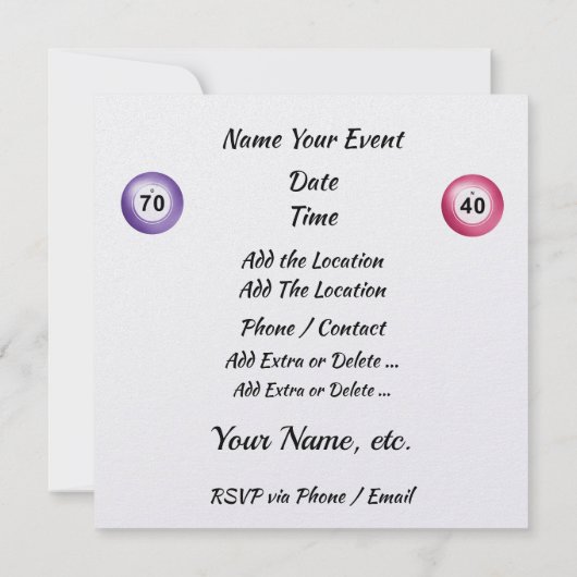 BINGO-Einladung Einladung (Rückseite)