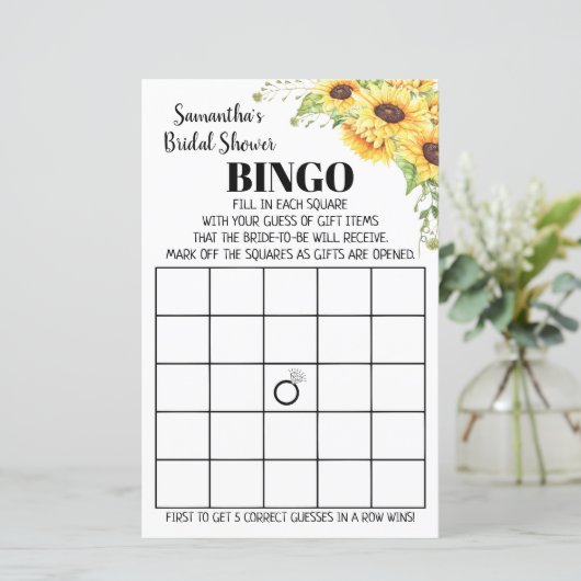 Bingo Englisch Spanisch Brautparty-Spiel Sonnenblu (Stehend Vorderseite)