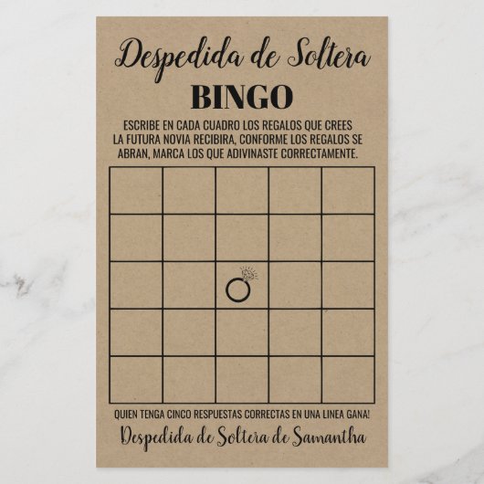 Bingo Englisch Spanisch rustikales Brautparty-Spie (Rückseite)