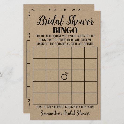 Bingo Englisch Spanisch rustikales Brautparty-Spie (Vorne/Hinten)