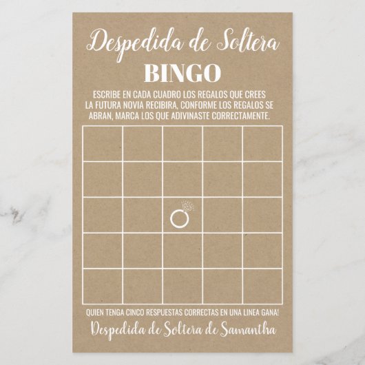 Bingo Englisch Spanisch rustikales Brautparty-Spie (Rückseite)