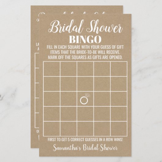 Bingo Englisch Spanisch rustikales Brautparty-Spie (Vorne/Hinten)