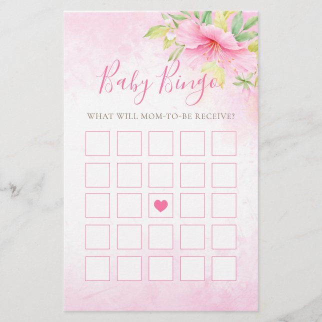 Bingo Floral Watercolor Botanical Baby Showspiel (Vorderseite)
