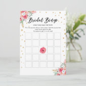Bingo Game Brautparty Rosa Blütengoldkarte Einladung (Stehend Vorderseite)