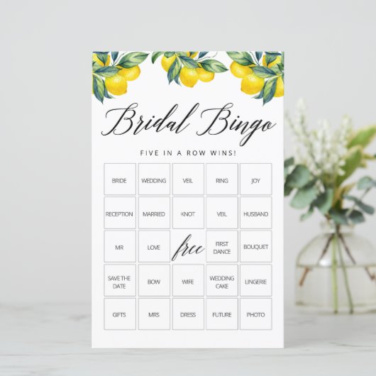 Bingo Game Card Lemon Brautparty Theme (Stehend Vorderseite)