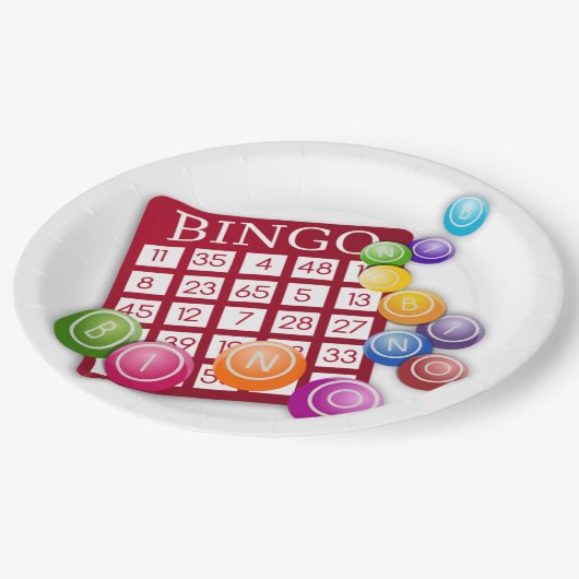 BINGO-Karte mit BINGO-Balls Pappteller (Schrägansicht)