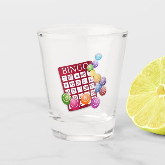 BINGO-Karte mit BINGO-Balls Schnapsglas (Vorderseite)