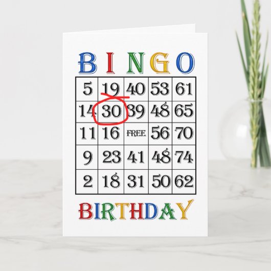 Bingo-Karte zum 30. Geburtstag Karte (Vorderseite)