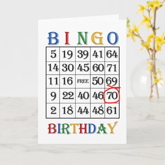 Bingo-Karte zum 70. Geburtstag Karte (Gelbe Blume)