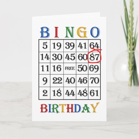 Bingo-Karte zum 87. Geburtstag Karte (Vorderseite)