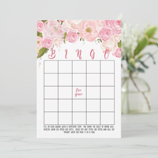 Bingo-Karten für florales Brautparty Einladung (Stehend Vorderseite)