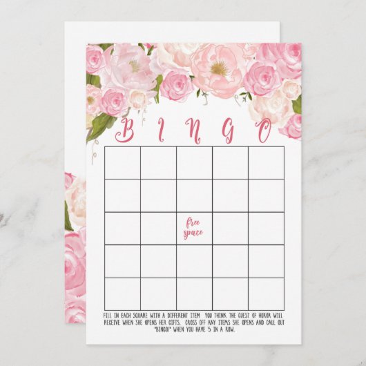 Bingo-Karten für florales Brautparty Einladung (Vorne/Hinten)