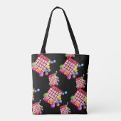 Bingo-Karten und Bingo-Bälle auf Schwarzem Tasche (Rückseite)