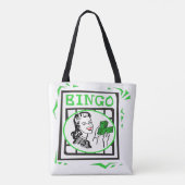 Bingo Lady mit Geld auf Bingokarte Tasche (Rückseite)