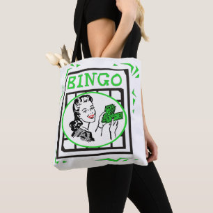Bingo Lady mit Geld auf Bingokarte Tasche