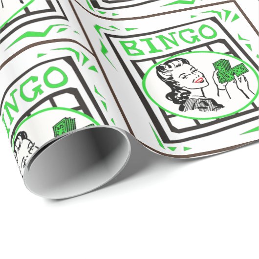 Bingo Lady mit Geldbingokarte Geschenkpapier (Rolleneckpunkt)