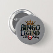 Bingo Legend gekrönt in Gold Retro Typografie Button (Vorne & Hinten)