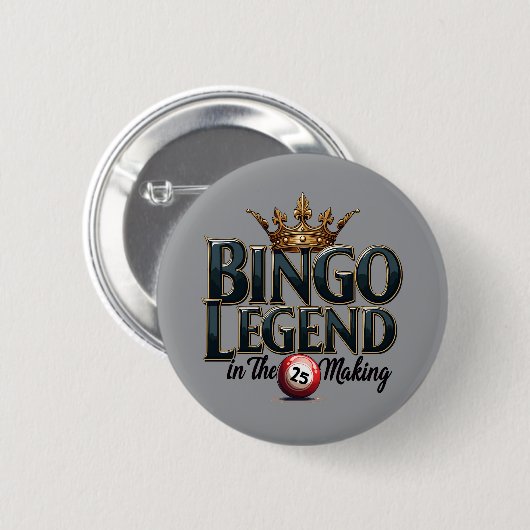 Bingo Legend gekrönt in Gold Retro Typografie Button (Vorne & Hinten)