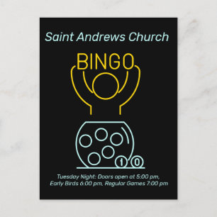 Bingo Nacht Neon-Liniengrafik Anpassbar Postkarte