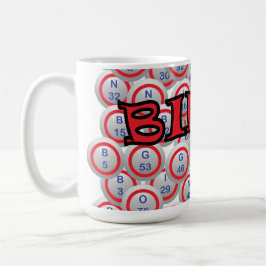 Bingo "Name" über Bingo-Bällen Kaffeetasse