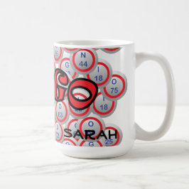 Bingo "Name" über Bingo-Bällen Kaffeetasse