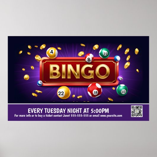 Bingo Night Banner PTO PTA Kirche Banner Poster (Vorne)