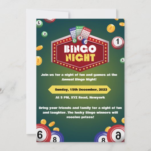 Bingo Night Einladungen (Vorderseite)