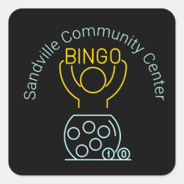 Bingo Night Neon Line Art individuell anpassbar Quadratischer Aufkleber