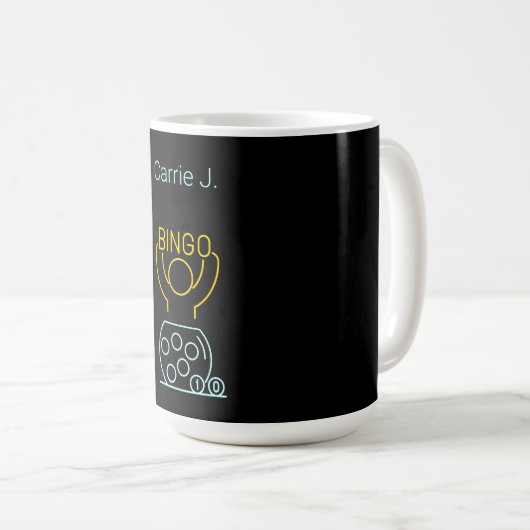 Bingo Night Neon Line Art Personalisiert Kaffeetasse (VorderseiteRechts)
