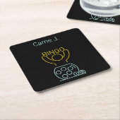 Bingo Night Neon Line Art Personalisiert Rechteckiger Pappuntersetzer (angewinkelt)