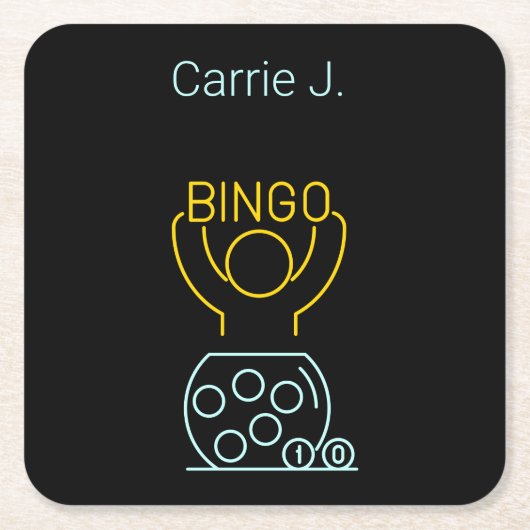 Bingo Night Neon Line Art Personalisiert Rechteckiger Pappuntersetzer (Vorderseite)