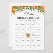 Bingo Orange Citrus Brautparty Game Card Einladung (Vorne/Hinten)