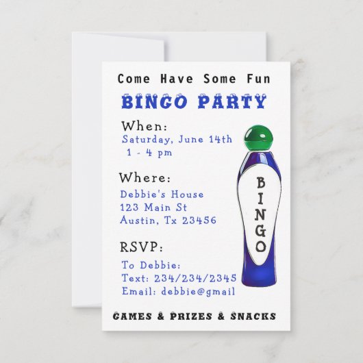 BINGO-Party Einladung (Rückseite)