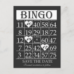 Bingo-Save the Date schwarze u. weiße Postkarte