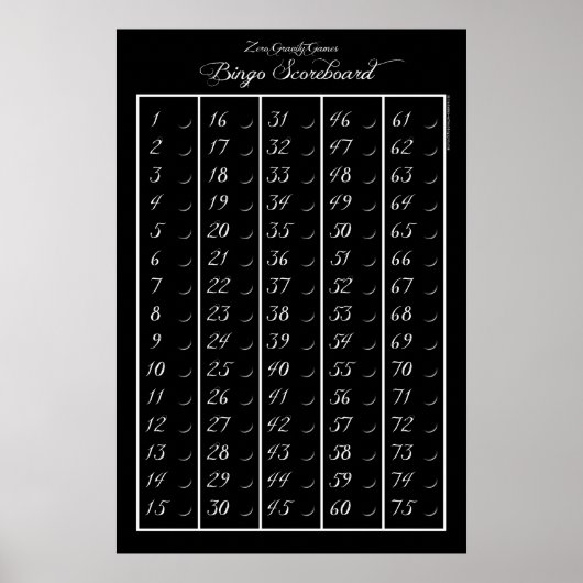 Bingo Scoreboard 75 - Zero Gravity Games (2,5") Poster (Vorne)