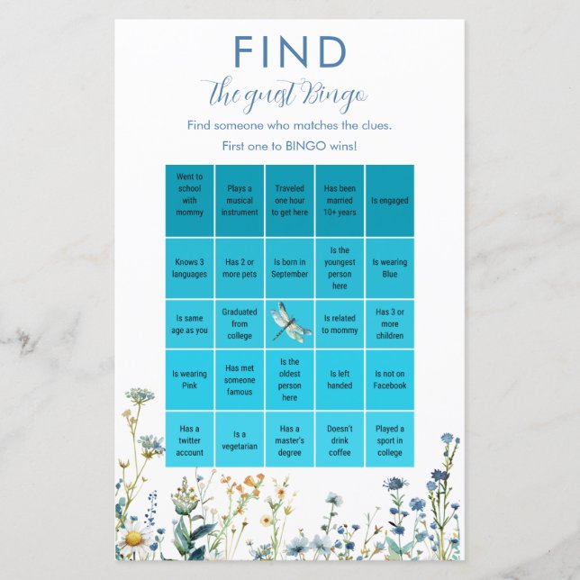 Bingo-Spiel mit blauer und grüner Wildblume (Vorderseite)