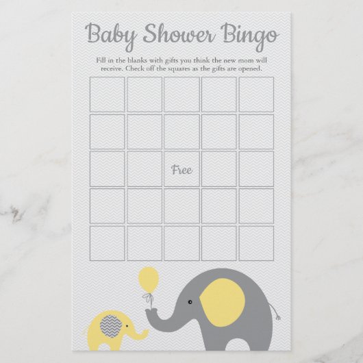 Bingo-Spiel mit der gelben und grauen Elephant-Bab Flyer (Vorne)