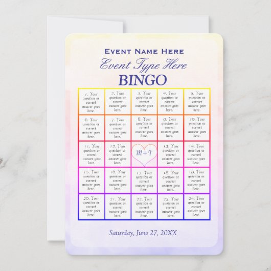 Bingo-Spielvorlage Einladung (Vorderseite)