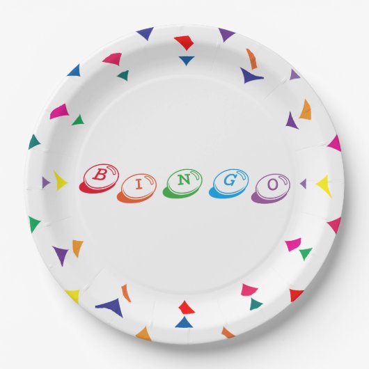 BINGO Typografie Farbenfrohe Spielabendspass Pappteller (Vorderseite)