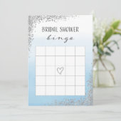 Bingokarte für blaues und silberes Brautparty Einladung (Stehend Vorderseite)