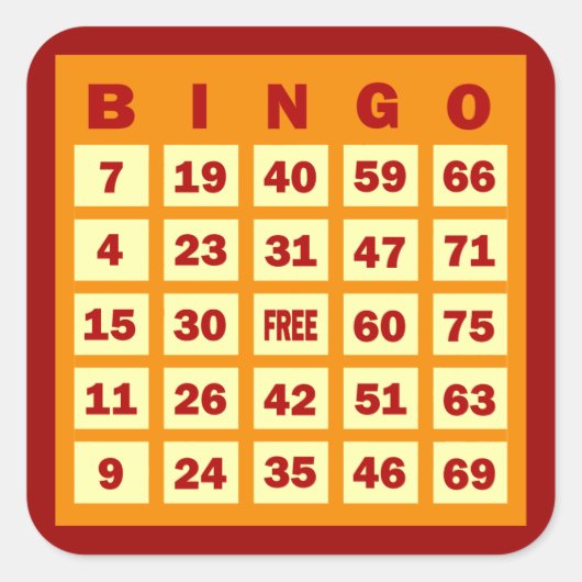 Bingokarte Quadratischer Aufkleber (Vorderseite)