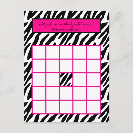 Bingokarte schreiben Hot Pink Zebra drucken Einladungspostkarte (Vorderseite)