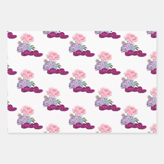 Bingokarten mit rosa und blauen Blumen und Pommes Geschenkpapier Set (Vorderseite 3)