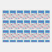 Bingokarten mit rosa und blauen Blumen und Pommes Geschenkpapier Set (Vorderseite 2)
