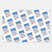 Bingokarten mit rosa und blauen Blumen und Pommes Geschenkpapier Set (Vorderseite)