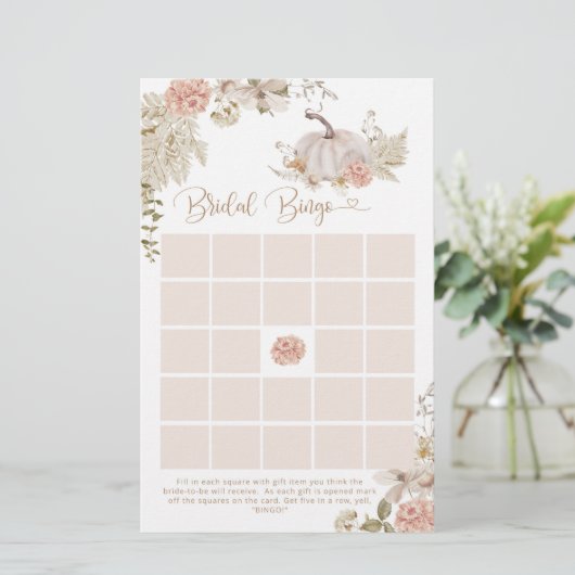 Bingospiel Boho fall Kürbis Brautparty (Stehend Vorderseite)