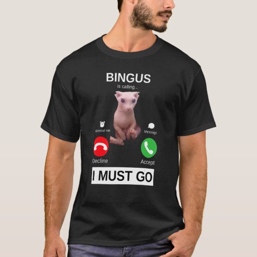 Bingus Is Calling    Hairless Sphynx Cat Meme T-Shirt (Vorderseite)