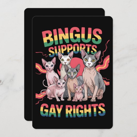 Bingus unterstützt Gay Rights Sphynx Cat LGBTQ Pri Einladung (Vorne/Hinten)