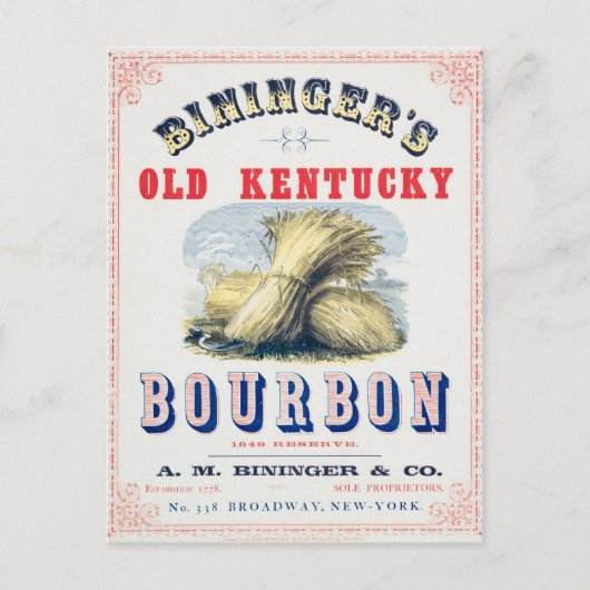 Bininger's Old Kentucky Bourbon 1849 Reserve. Postkarte (Vorderseite)
