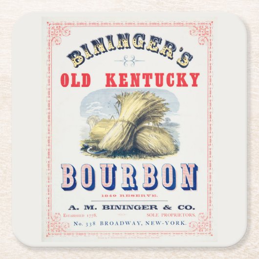 Bininger's Old Kentucky Bourbon 1849 Reserve. Rechteckiger Pappuntersetzer (Vorderseite)